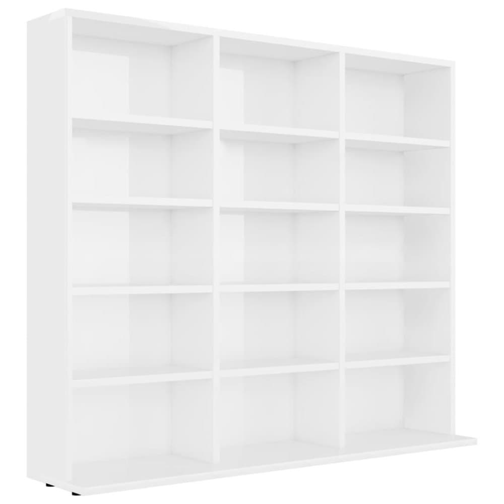 vidaXL CD-hylla vit högglans 102x23x89,5 cm spånskiva