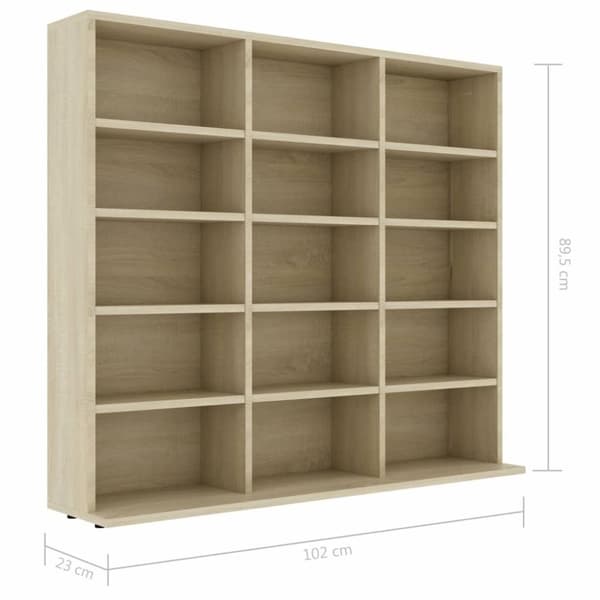 vidaXL CD-reol 102x23x89,5 cm spånplade sonoma-eg