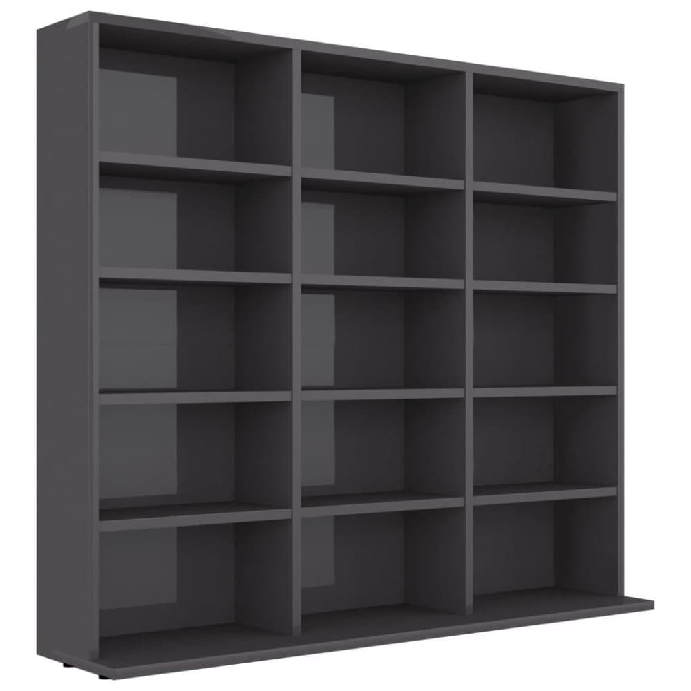 vidaXL CD-hylla grå högglans 102x23x89,5 cm spånskiva