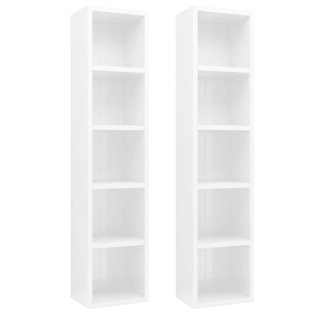 vidaXL CD-hyllor 2 st vit högglans 21x16x93,5 cm spånskiva
