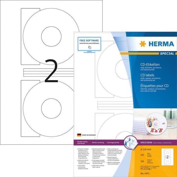 Herma CD-etiketter vit ø 116 SuperPrint 200 st.
