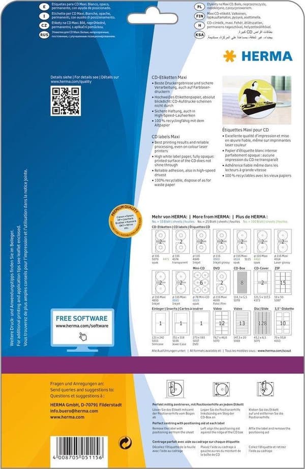 Herma 5115 CD/DVD Label 116mm Hvid - 50 etiketter