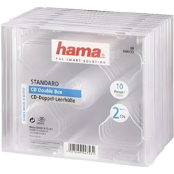 Standard dubbel CD-fodral - HAMA - Paket om 10 - Genomskinlig