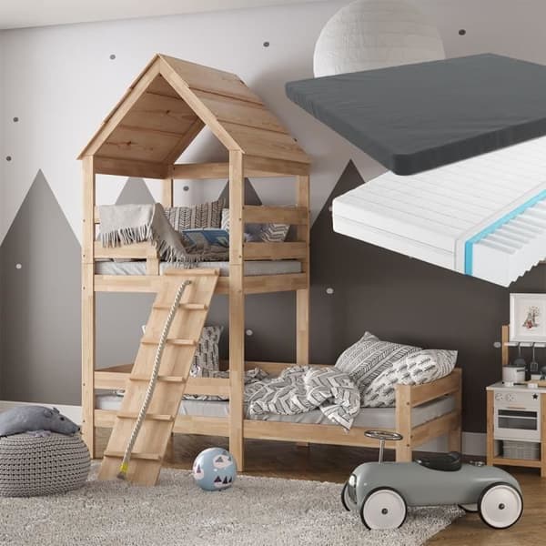 VitaliSpa Teddy barnsäng 90 x 200 cm, med madrass, lekplatssäng, tonårssäng, lekplats