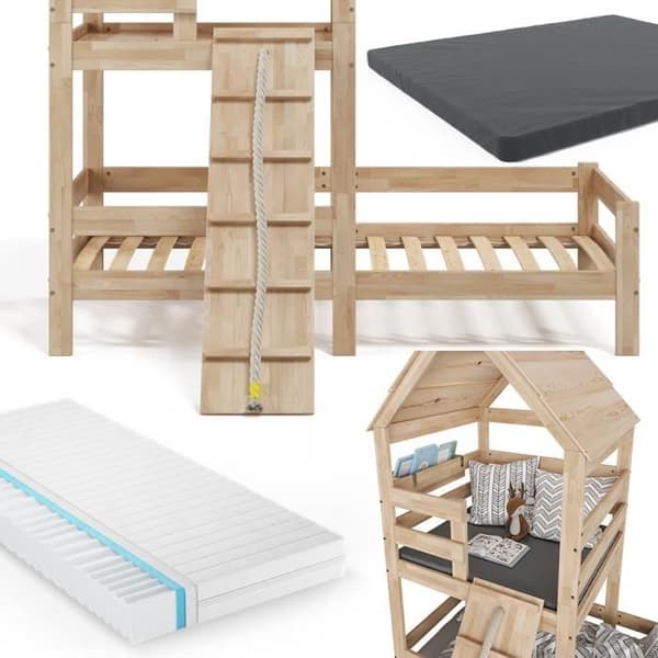 VitaliSpa Teddy barnsäng 90 x 200 cm, med madrass, lekplatssäng, tonårssäng, lekplats