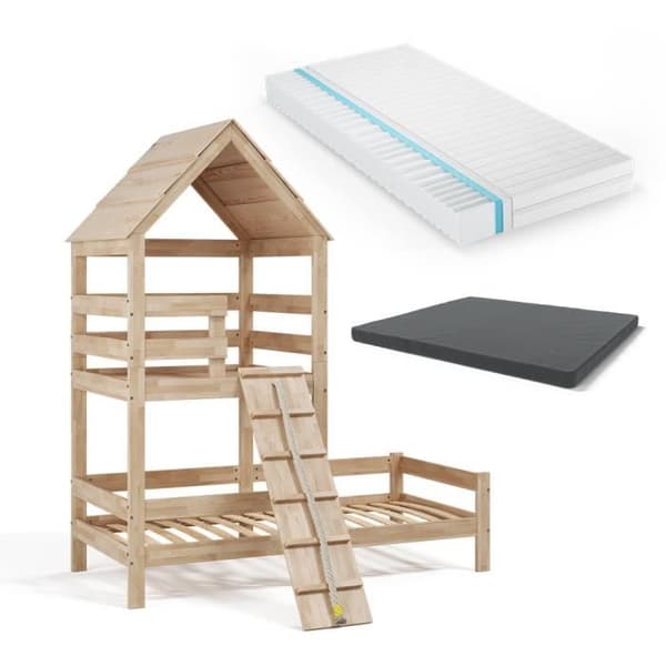 VitaliSpa Teddy barnsäng 90 x 200 cm, med madrass, lekplatssäng, tonårssäng, lekplats