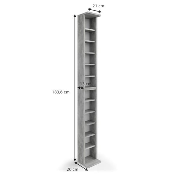 Vicco CD-hylla, Betong, 21 x 183,6 cm Set om 2
