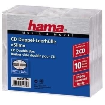 HAMA Slim Double Jewel CD-fodral - Transparent - Paket med 10 - Kapacitet 2 CD-skivor