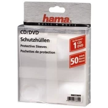 Skyddsfodral för CD/DVD - HAMA - Paket med 50 - Transparent - Kapacitet 50 skivor
