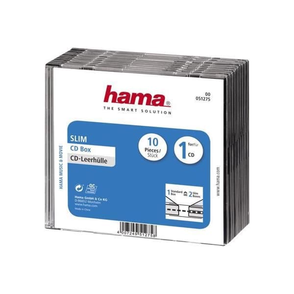 Tomma genomskinliga lådor för enstaka CD-skivor - HAMA - 51275 - Paket med 10 st