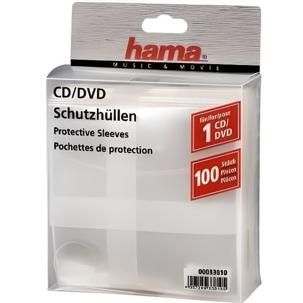 Hama CD/DVD skyddsfodral - 100 stycken - Genomskinlig