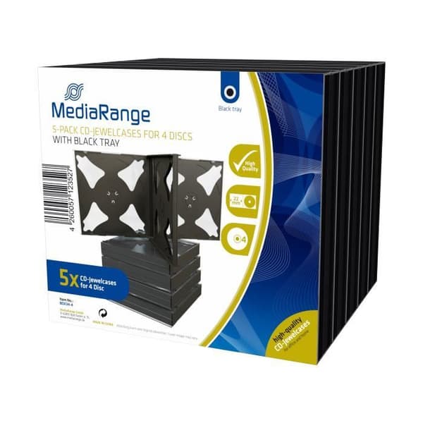 MediaRange BOX34-4, Dubbel låda, 4 skivor, Svart, Plast, 120 mm, 140 mm