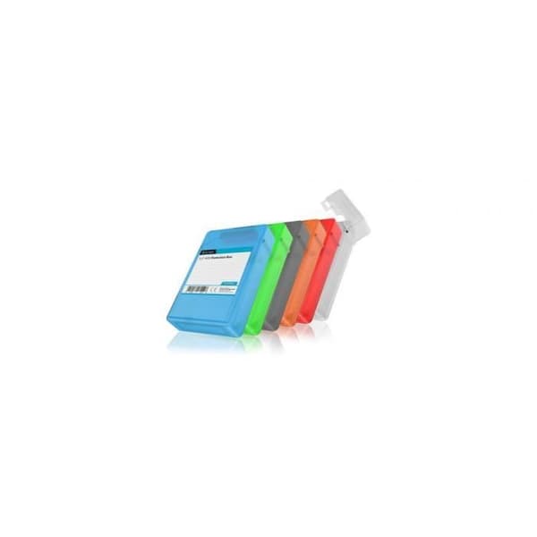 ICY BOX Set med 6 stapelbara förvaringslådor i plast för 3,5 tum hårddiskar i flera färger - 60774 Blå, Grön, Grå, Orange, Röd, Vit