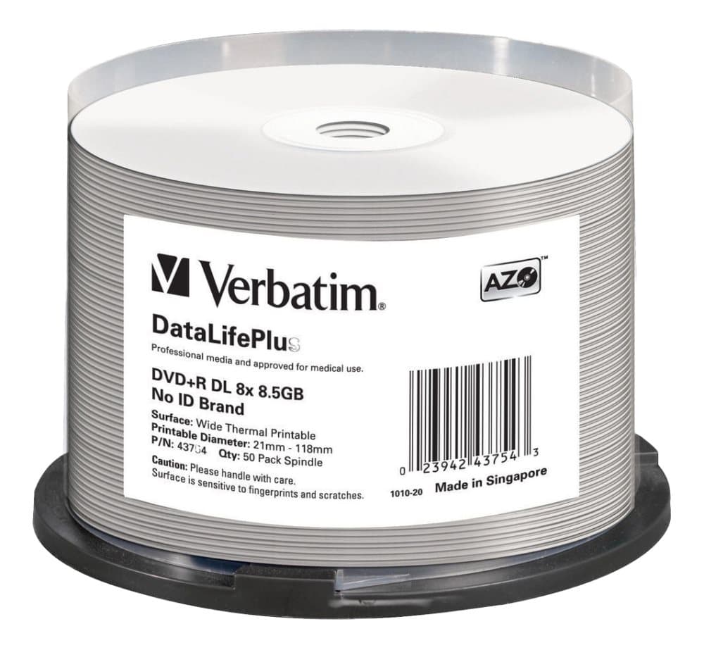 DVD+R DOUBLE LAYER 8.5GB 8X WIDE THERMAL PRINTABLE
