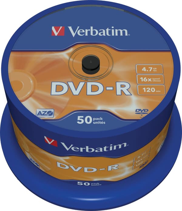DVD-R, 16x, 4.7 GB/120 min, 50-pack spindel, AZO