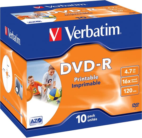 DVD-R, 16x, 4.7 GB/120min, 10-pack jewel case printable matt