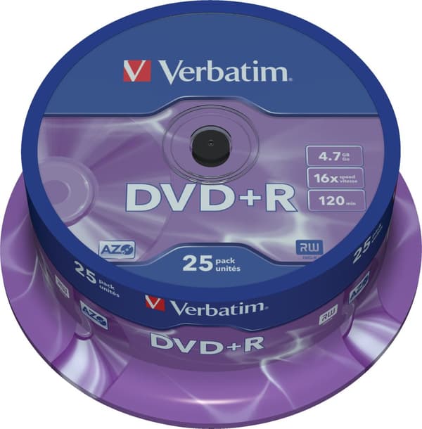 DVD+R, 16x, 4.7 GB/120 min, 25-pack spindel, AZO