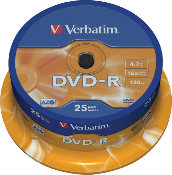 DVD-R, 16x, 4.7 GB/120 min, 25-pack spindel, AZO