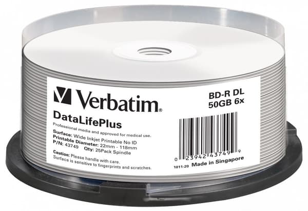 BD-R VERBATIM  50GB, viteza 6x, 25 buc, Double Layer, spindle, printabil, "Wide Inkjet Printable" "43749"