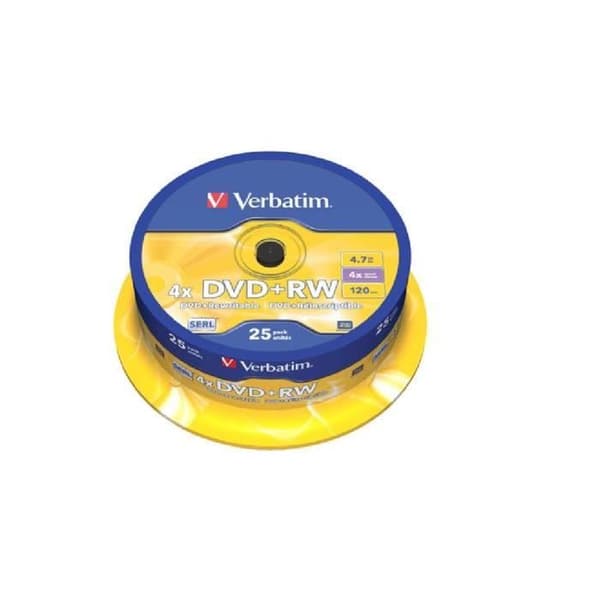DVD+RW VERBATIM - 120 min - 4,7 GB - 4x - Spindel på 25