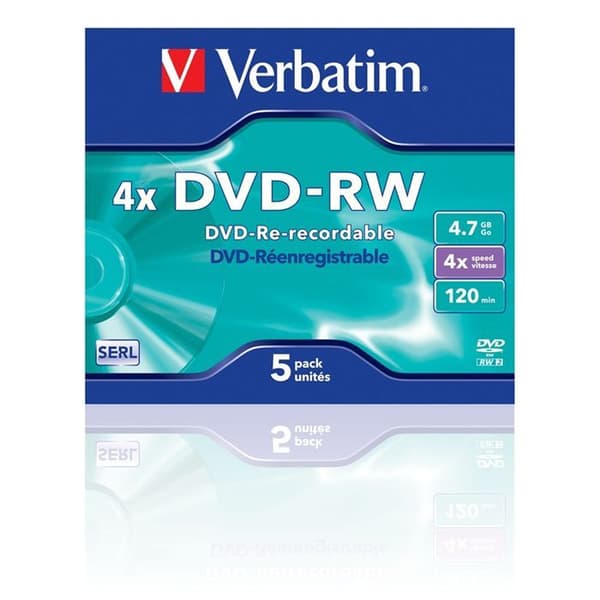 VERBATIM DVD-RW - Paket med 5 - 4x - 4,7 GB - Kristallfodral