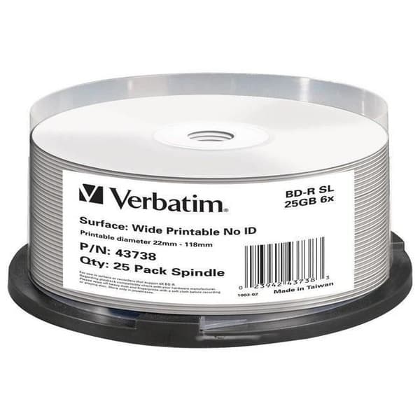 Paket med 25 BD-R Verbatim 6x 25 GB utskrivbar - Spindel