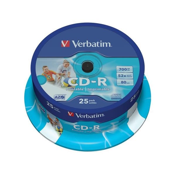 CD-R Verbatim 52x - Matt bläckstråleskrivbar spindel på 25 - 700 MB - 80 minuter