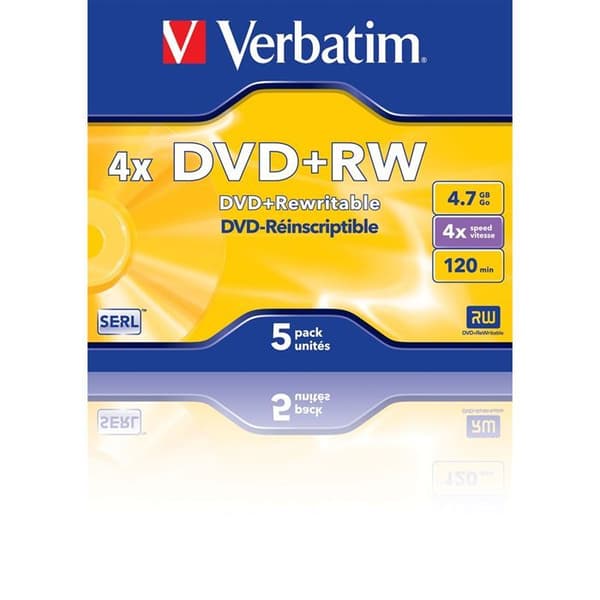 DVD+RW - VERBATIM - 4x - 4,7 GB - Kristallfodral (paket med 5)