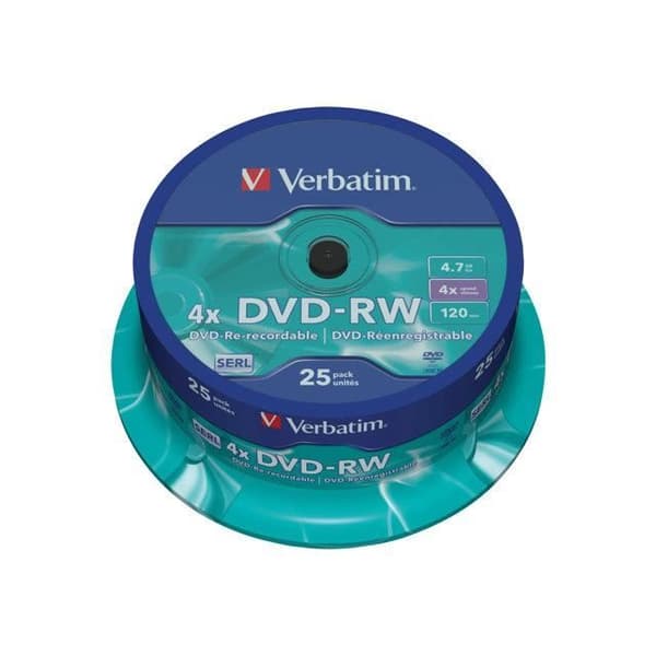 DVD-RW Verbatim 4,7 GB (120 min) 4x - 25 media - matt silver - spindel