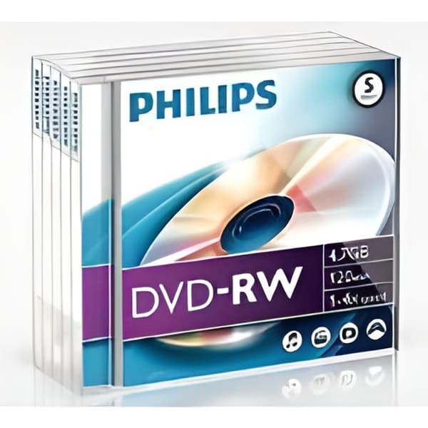 Philips DN4S4J05F - 5 x DVD-RW - 4,7 GB (120 minuter) 1x - 4x - CD-fodral- USED
