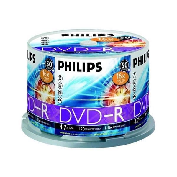 DVD-R 4,7 GB Data120 min. 16 X Spindel på 50 - PHILIPS - Kapacitet 4,7 GB - Varaktighet 120 min - 50 stöd