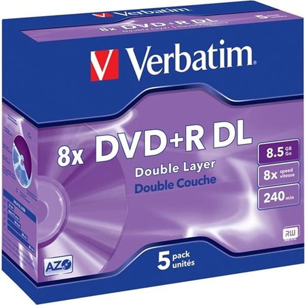 DVD+R dubbellager VERBATIM - 8x - 8,5 GB - 240 minuter - Paket med 5