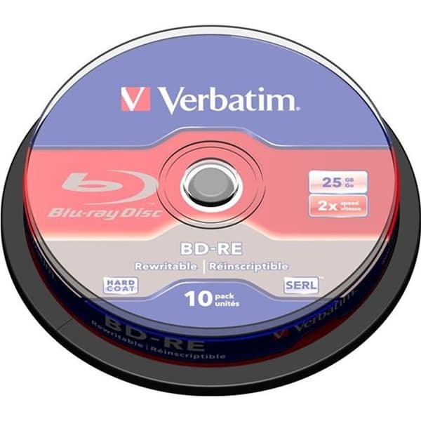 BD-RE - VERBATIM - Paket med 10 x 25 GB - 2x skrivhastighet - Enkelt lager - ScratchGuard