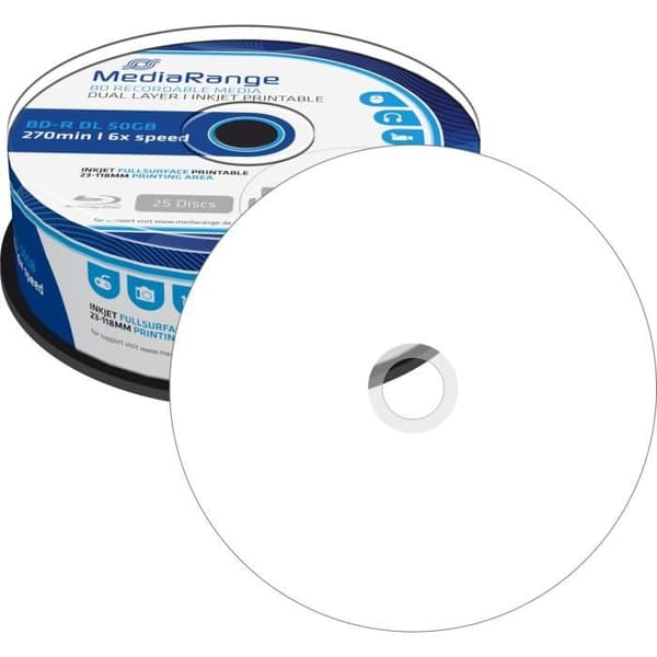 MediaRange Blu-ray-skivor MR510 tom skiva Blu-Ray BD-R DL 50 GB 25 st.