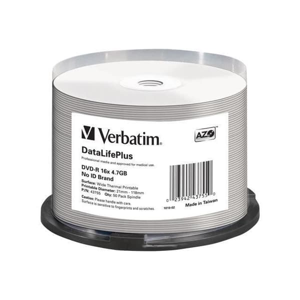 DVD-R VERBATIM 43755 - 50 media - 4,7 GB - 16x - Spindel - Stort vitt termiskt tryck