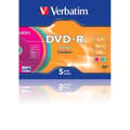 Miniatyrbild 3 av 3: Verbatim DVD-R 16x - Paket med 5 - Tunt fodral - 4,7 GB - Färg