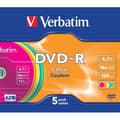 Miniatyrbild 2 av 3: Verbatim DVD-R 16x - Paket med 5 - Tunt fodral - 4,7 GB - Färg