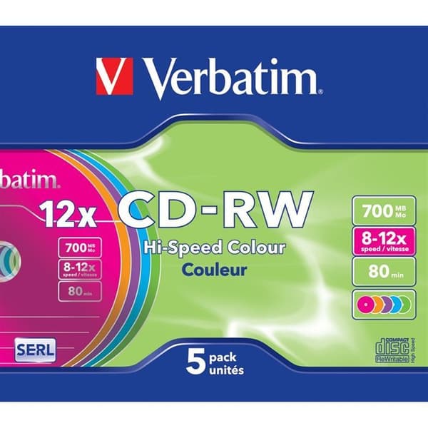Verbatim CD-RW - Paket med 5 - Tunt fodral - 700 MB - 80 min - 12x hastighet