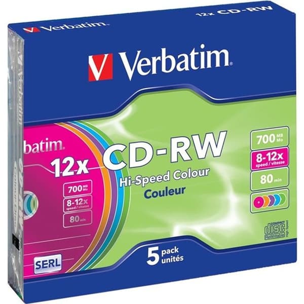 Verbatim CD-RW - Paket med 5 - Tunt fodral - 700 MB - 80 min - 12x hastighet