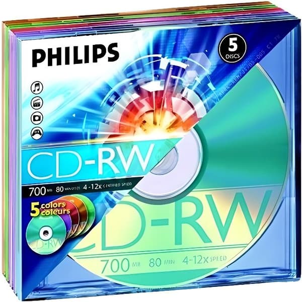 Philips - Pack CD-RW - 700 MB - 4-12x - 5 stycken i Jewel Cases
