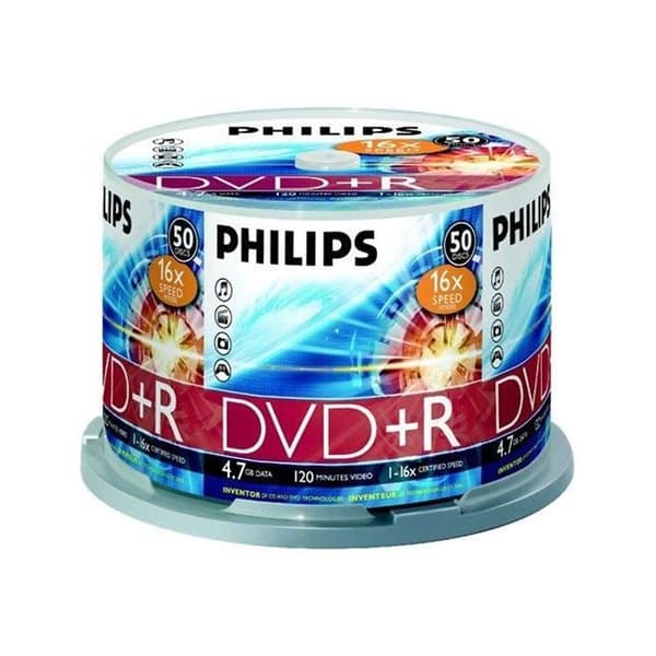 DVD+R 4,7 GB 16x spindel PHILIPS DR4S6B50F/00 - Kapacitet 4,7 GB - 16x hastighet - 50 media ingår