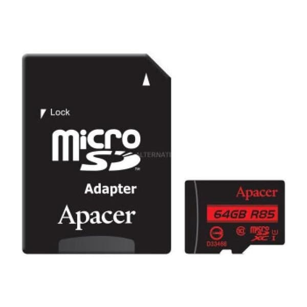 Apacer minneskort 64GB XC UHS C10 100MBS kort+adp ap64gmcsx10ub-r