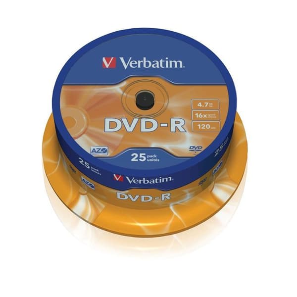 VERBATIM DVD-R - 120 min - 16x - 4,7 GB - Reptålig - Spindel på 25 | CDON