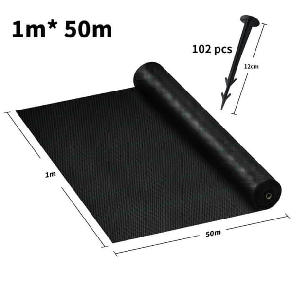 YUENFONG Mulchduk, Anti ogräs 100 g-m², Rivbeständig, Anti-UV och vattengenomsläpplig, Svart (1×50 m)