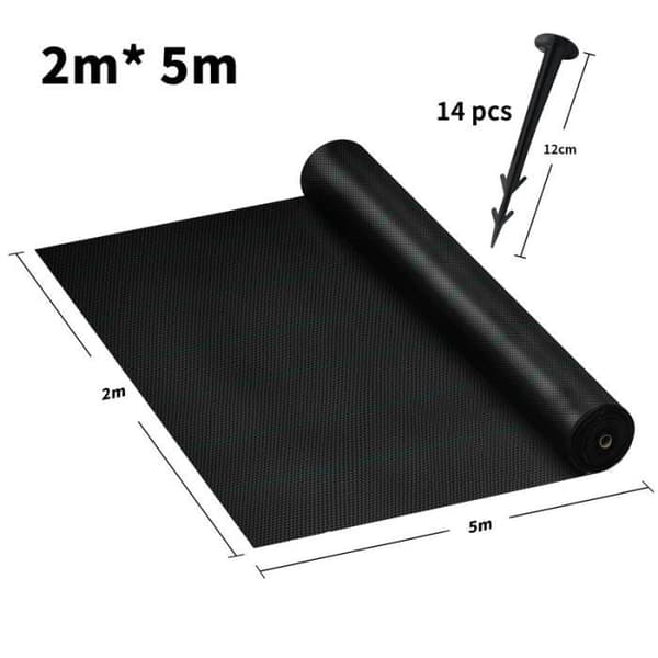 YUENFONG Mulchduk, Anti Ogräs 100 g-m², Rivbeständig, Anti-UV och vattengenomsläpplig, Svart (2×5 m)