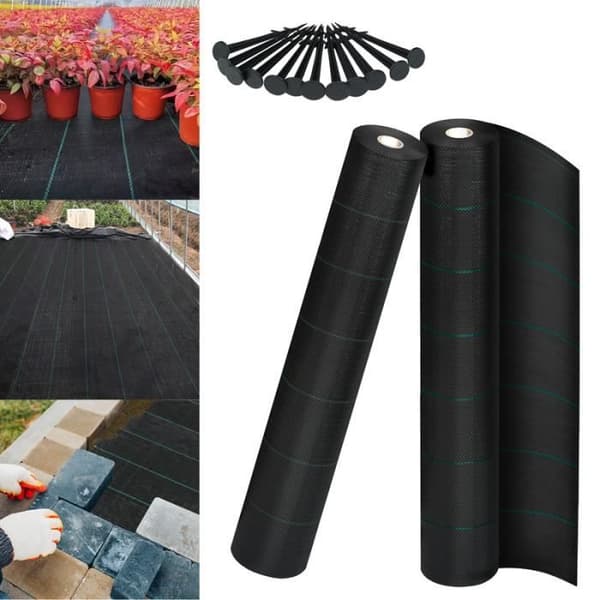 YUENFONG Mulchduk, Anti Ogräs 100 g-m², Rivbeständig, Anti-UV och vattengenomsläpplig, Svart (2×5 m)