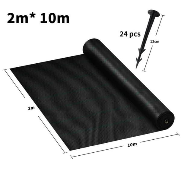 YUENFONG Mulchduk, Anti Ogräs 100 g-m², Rivbeständig, Anti-UV och vattengenomsläpplig, Svart (2×10 m)