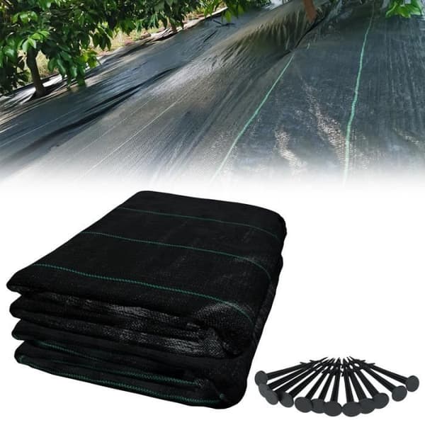 YUENFONG Mulchduk, Anti Ogräs 100 g-m², Rivbeständig, Anti-UV och vattengenomsläpplig, Svart (2×10 m)