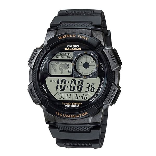 Unisex ur Casio WORLD TIME ILLUMINATOR - 5 ALARMS. 10 YEAR BATTERY Sort Grå (Ø 48 mm)