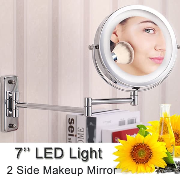 LED kosmetisk makeup spejl tosidet 360 graders rotations vægspejl